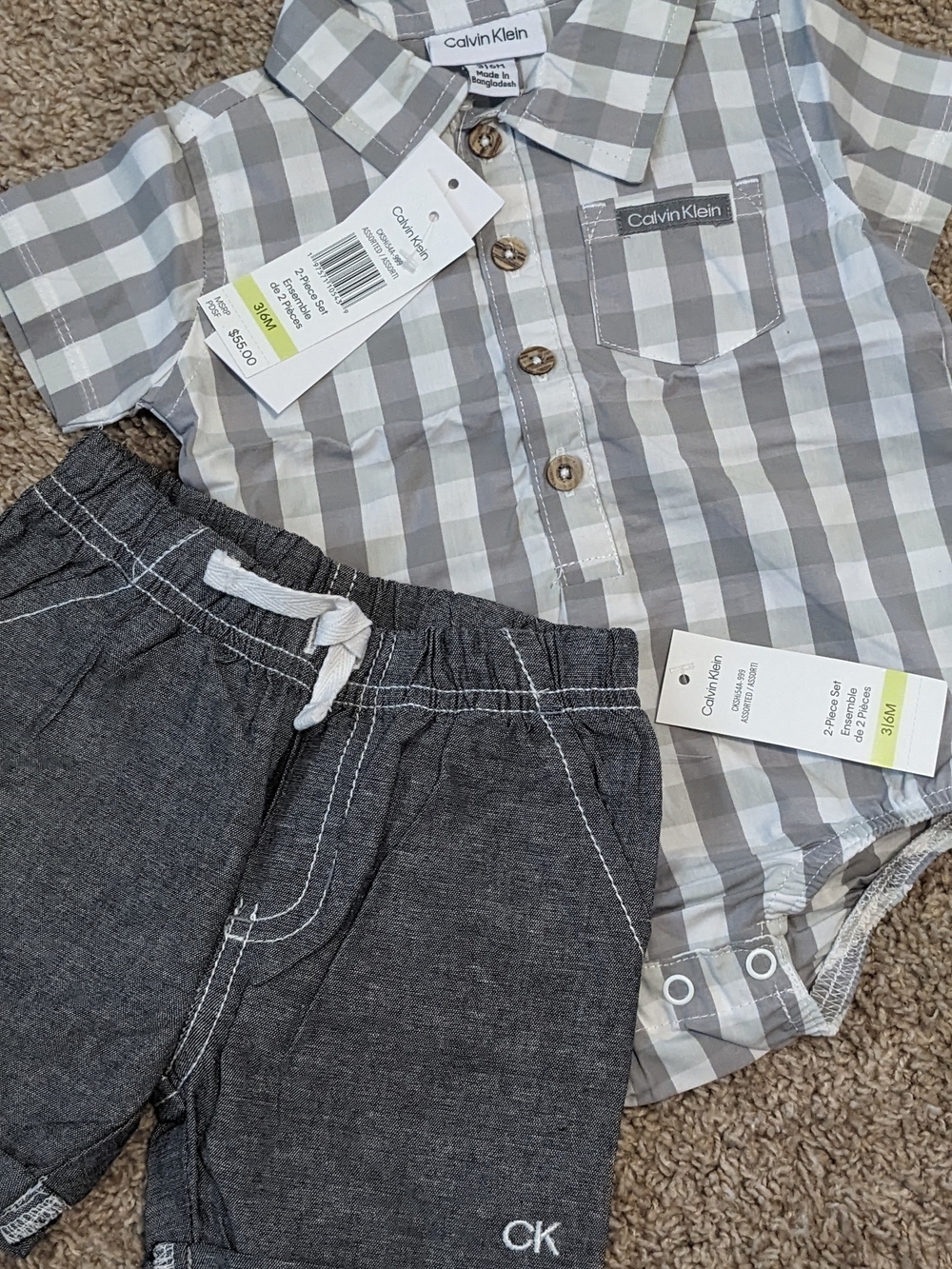 Calvin Klein Gray Plaid Shirt & Charcoal Shorts Set